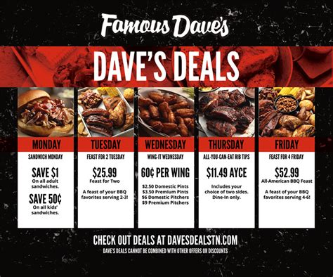 famous dave's tuesday special|famous dave's special offers.